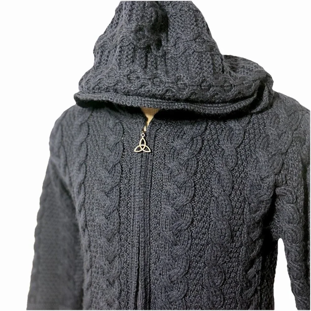 Aran Crafts $199 Fisher Sweater‎ Cable Knit Merino Wool Celtic Zip Cardigan S